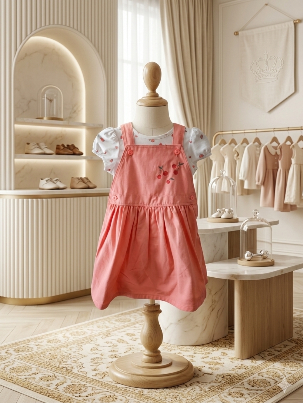 Carter’s Peach Cherry Embroidered Overall Dress Set NWT 18M